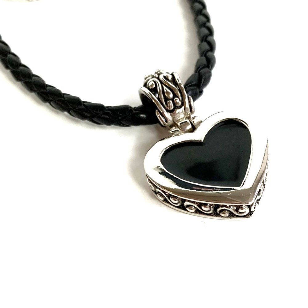 Silver and Black Heart Necklace and Earring Set - Picture 7 of 7